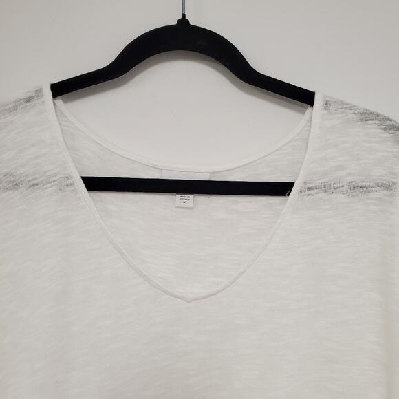 J. Jill Top Linen Blend Tunic Women's M White Asymmetric Hem Minimalist Coastal - Picture 3 of 11